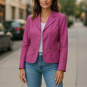 Pink Leather Jacket Vintage Y2K Womens PXL